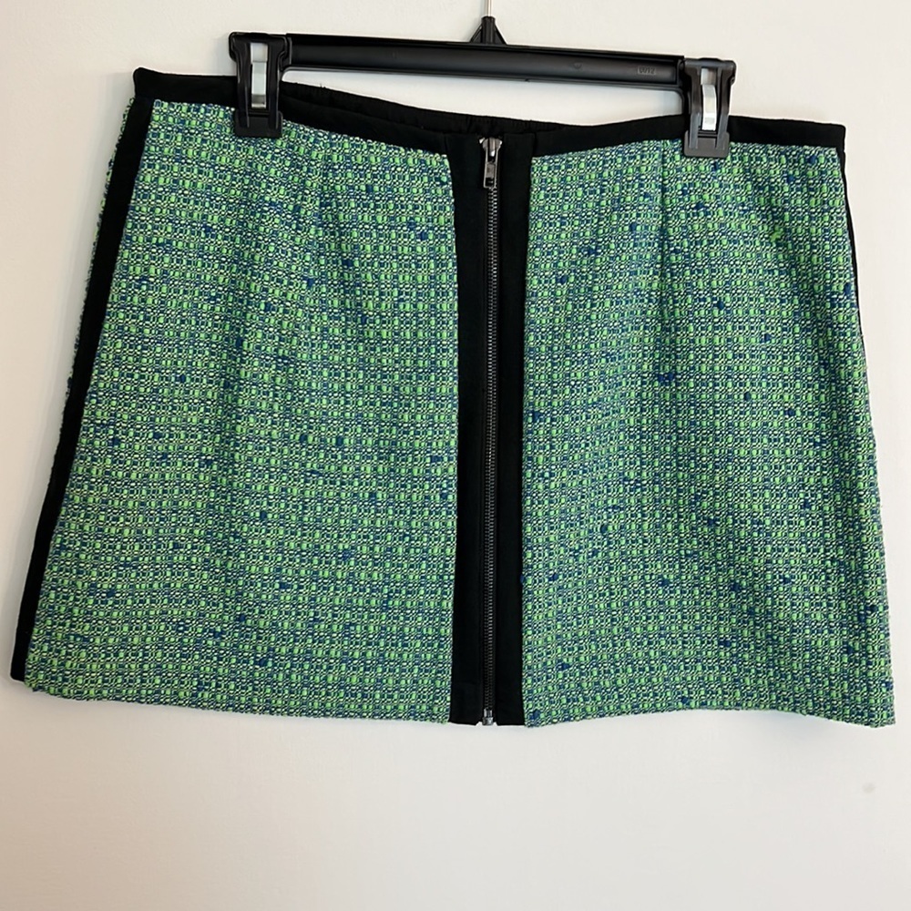 TOPSHOP  tweed mini skirt size 12 full zip back 2 pockets black side stripes - Picture 2 of 12